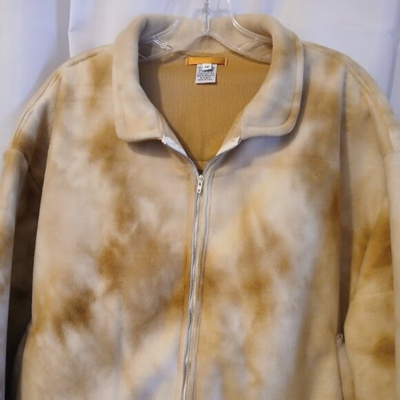 New Fleece Full Zip up Jacket women Plus 1X Tan Die collared w/ Pockets Trucker - Picture 4 of 10